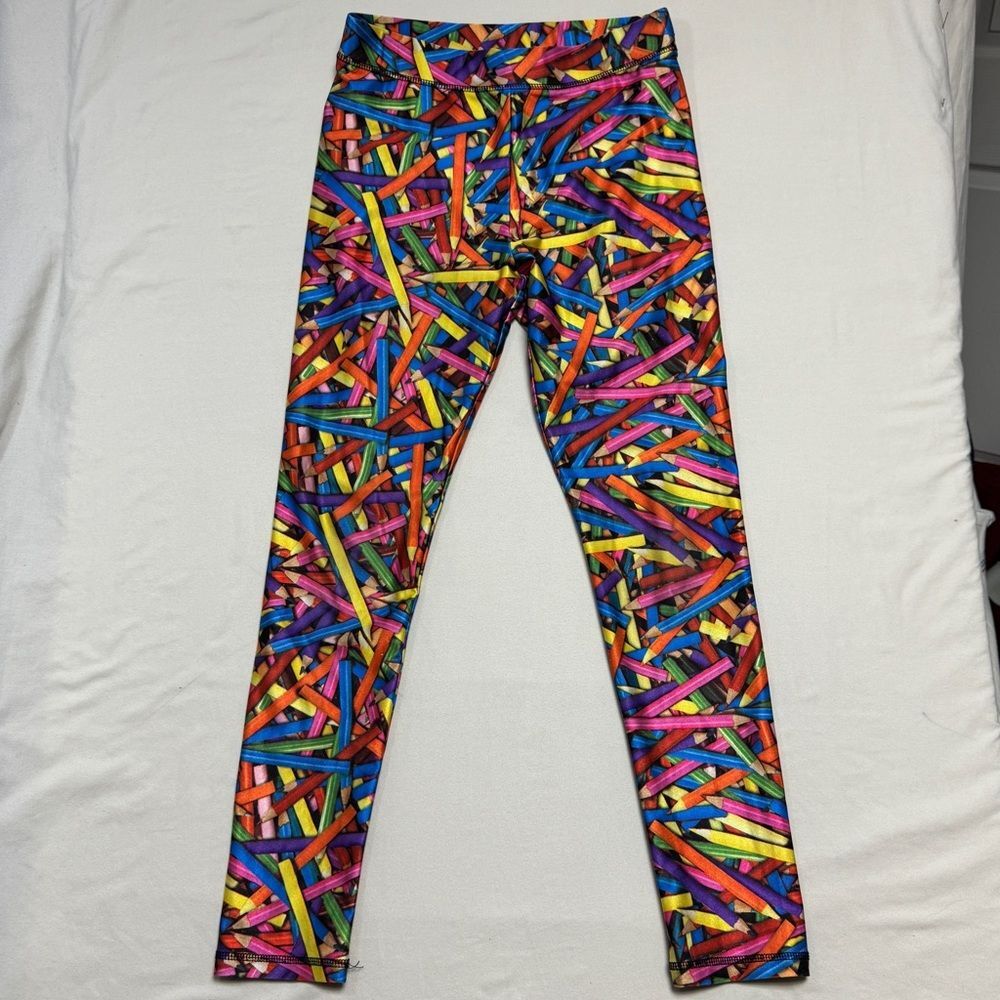 Justice Rainbow Pencil Satin Leggings Girl 12 Colorful Silky Smoth Elastic Waist
